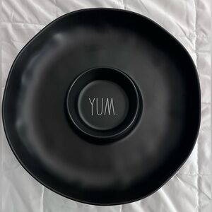 Rae Dunn Black 'YUM' Melamine Chip, cracker and dip Plate Bowl Tray NWOT